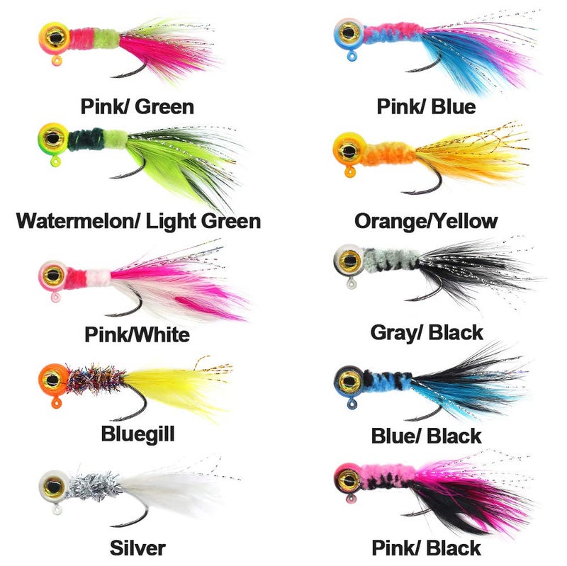 XFISHMAN-Crappie-Jigs-Marabou-Feather-Hair-Jigs-for-Crappie-Fishing-baits-and-Lures kit Panfish Trout 1/8 1/16 1/32 oz - Image 3